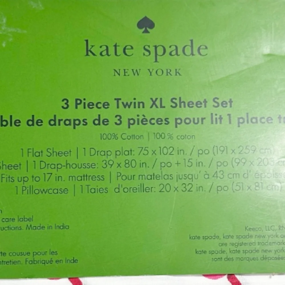 NEW Kate Spade LIPSTICK KISS. TWIN XL Sheet Set